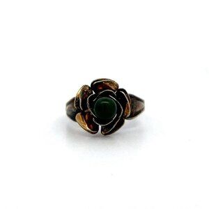Estate Mexico Sterling Silver & Green Onyx Blooming Flower Size 5.25 Ring! 173